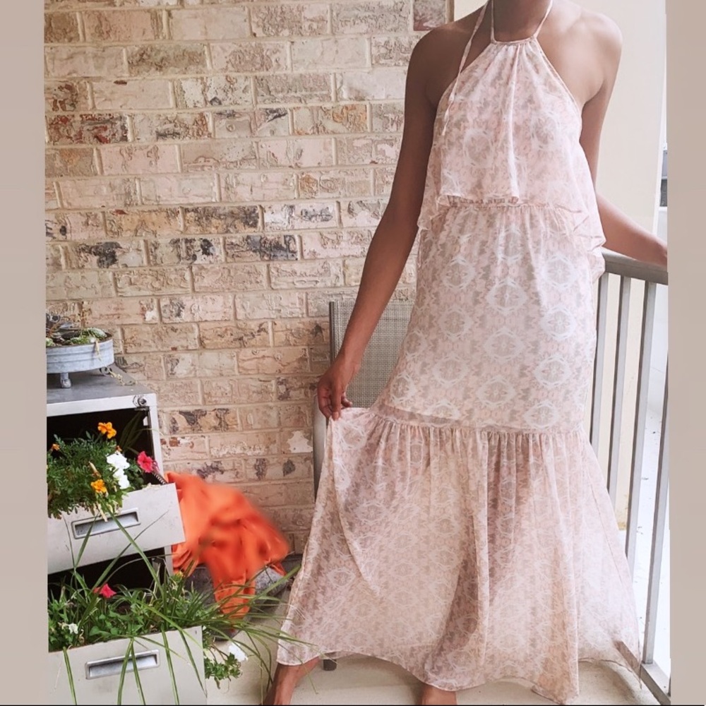 Floral Light Pink Halter Maxi Dress